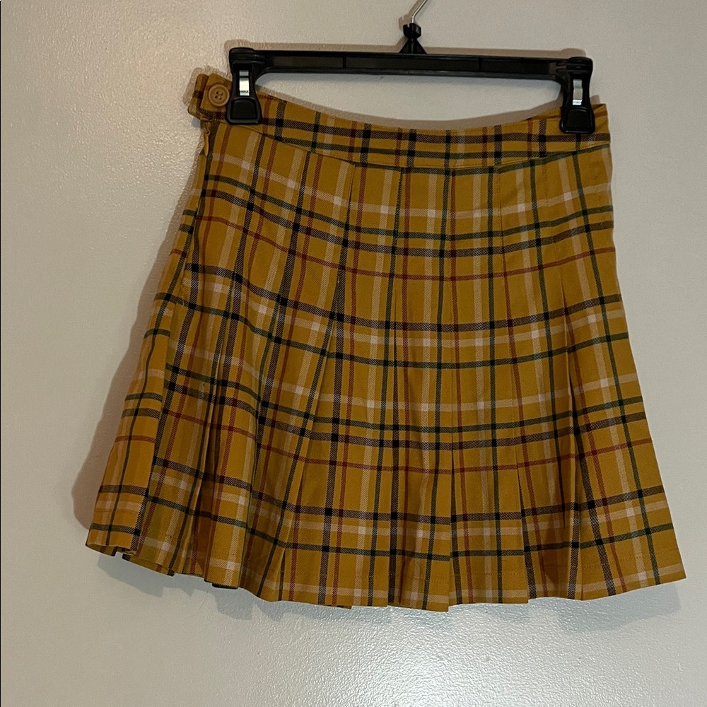 Forever 21 Yellow Plaid Skater Skirt pleated Small - Picture 5 of 5